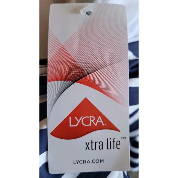 Women's Navy 24W Swim Top High Neck Padded Bra Lands' End Modest 3X Striped S36 - Picture 5 of 5